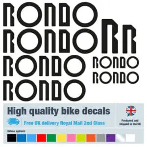 Rondo bike decals labels with free bike protection (23 pack) - 20+ colours