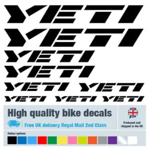 Yeti bike labels / decals with free bike protection (24 pack) - 20 colours