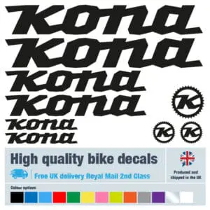 Kona bike decal / labels with free bike protection (24 pack) - 20+ colours