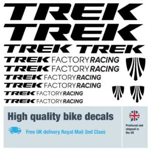 Trek Factory Racing bike decal set. Replacement vinyl stickers for Trek Factory Racing frames.