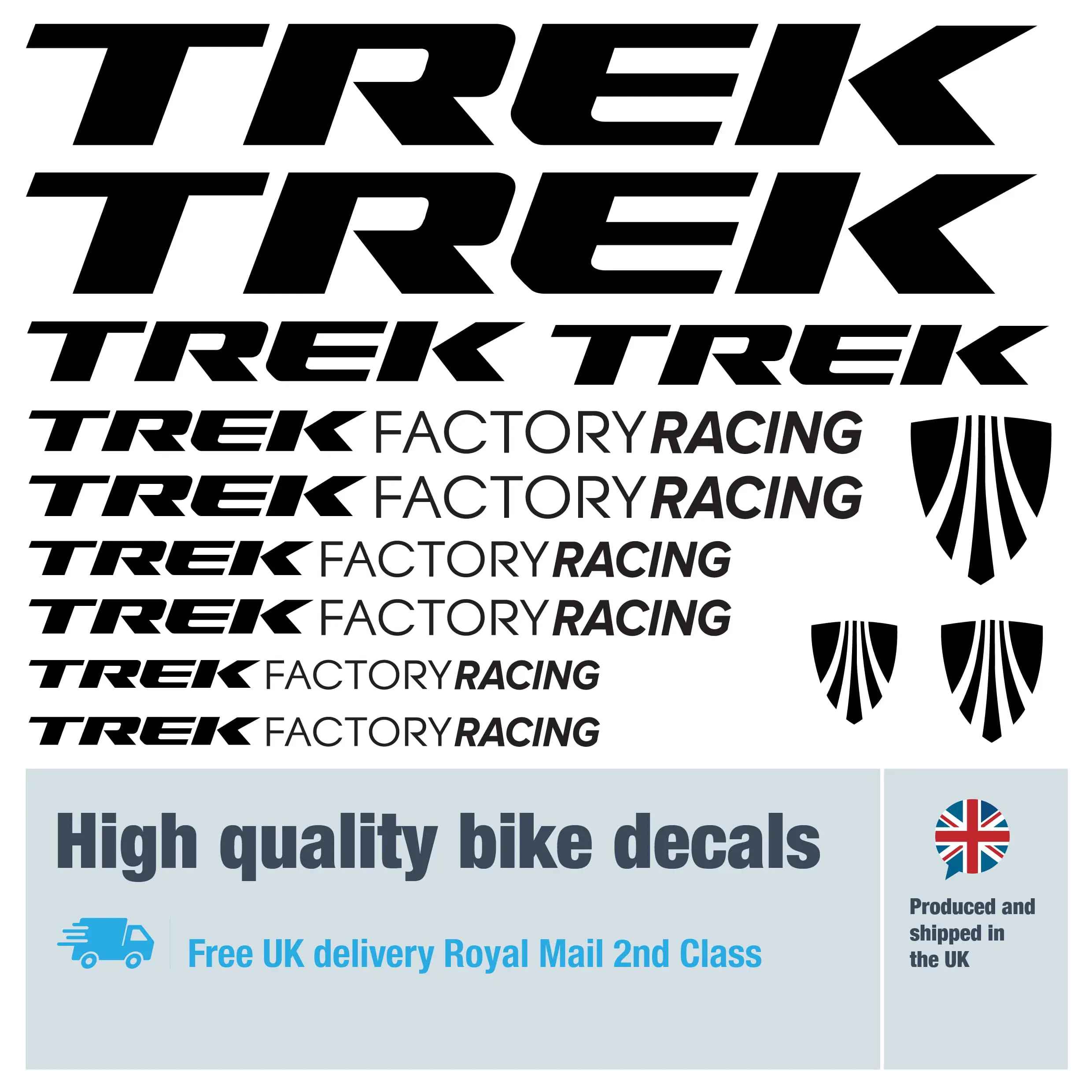 Trek Factory Racing bike decal set. Replacement vinyl stickers for Trek Factory Racing frames.