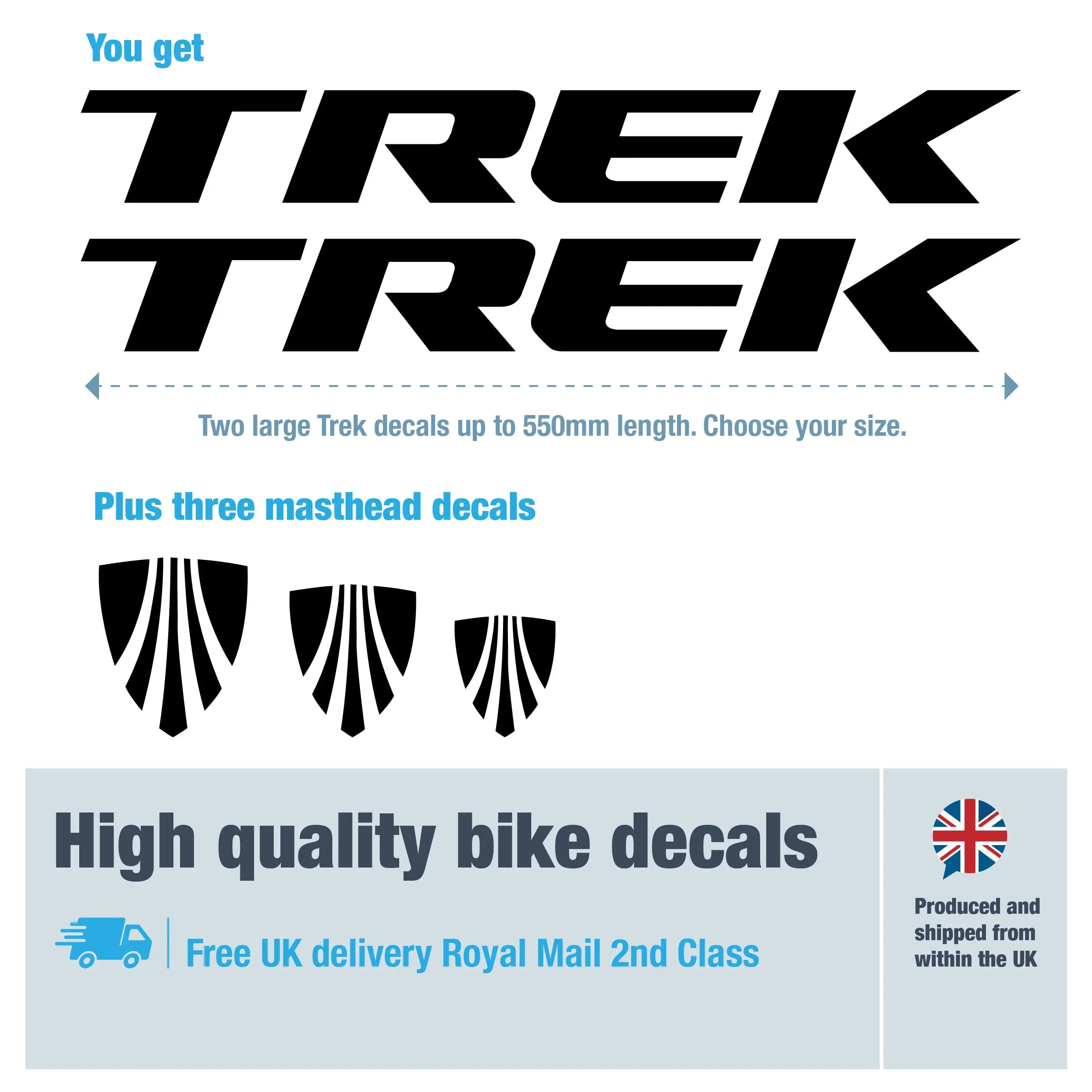 Trek bike decal set. Replacement vinyl stickers for Trek frames.