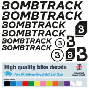 Bombtrack italic version bike decals labels with free bike protection (27 pack) - 20+ colours