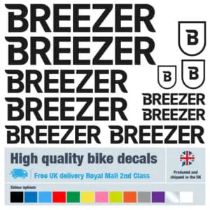 Breezer bike decals labels with free bike protection (26 pack) - 20+ colours