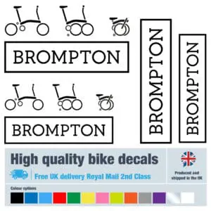 Brompton new bike decals labels with free bike protection (21 pack) - 20+ colours