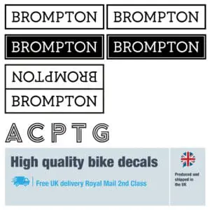 Brompton bike decal set. Replacement vinyl stickers for Brompton frames.
