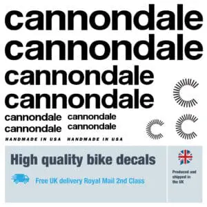Cannondale bike decal set in black. Replacement vinyl stickers for Cannondale frames.