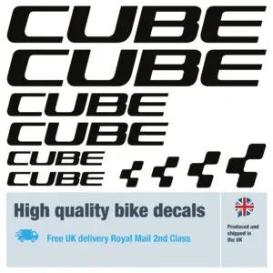 Cube with no mast bike decal set in black. Replacement vinyl stickers for Cube frames.