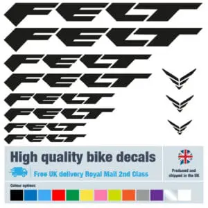 Felt new bike decals labels with free bike protection (26 pack) - 20+ colours