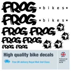 Frog bike decal set. Replacement vinyl stickers for Frog bike frames.