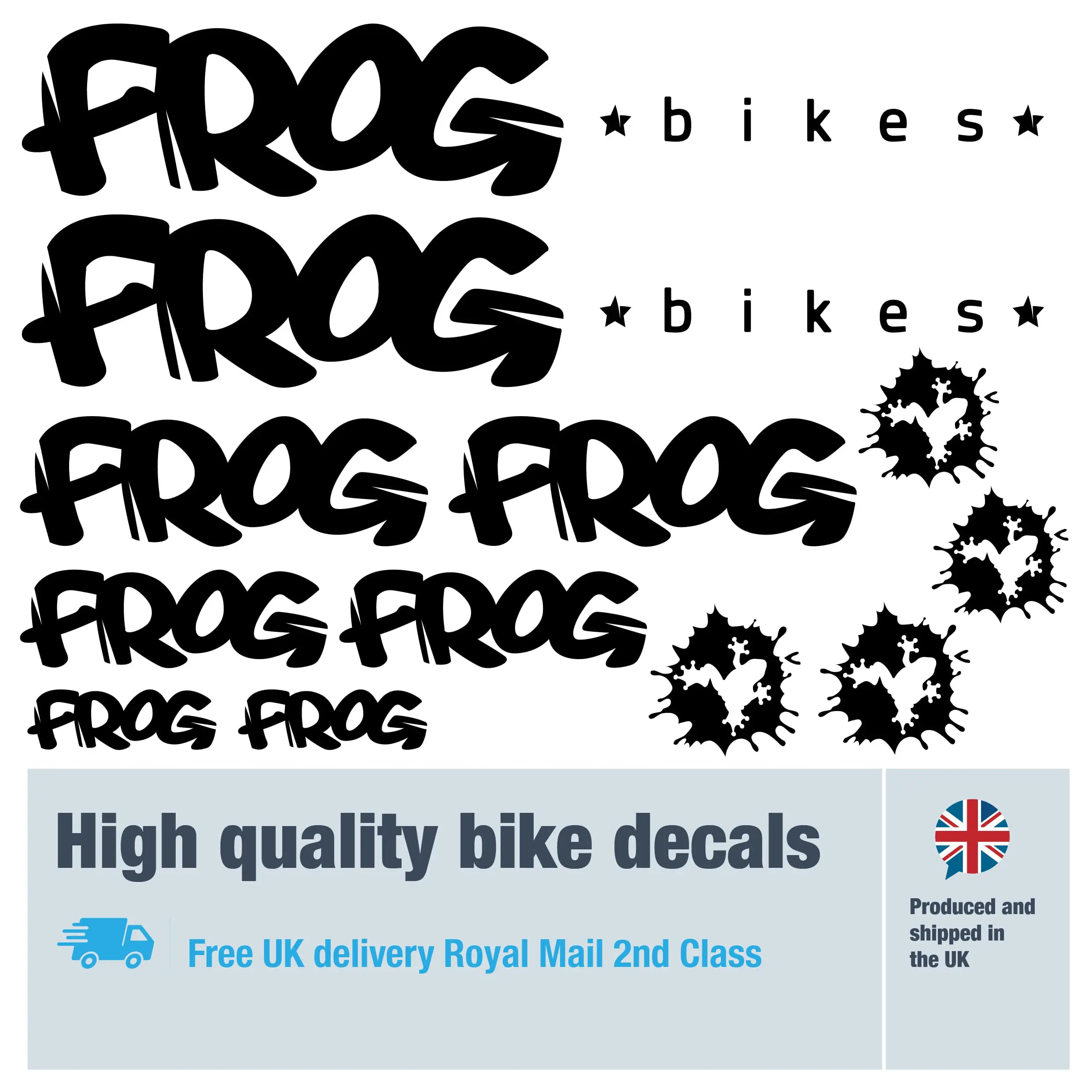 Frog bike decal set. Replacement vinyl stickers for Frog bike frames.