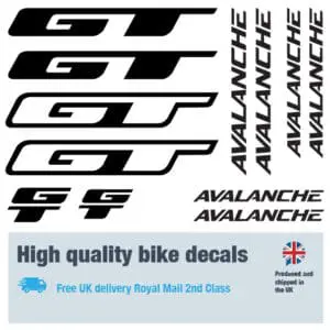 GT Avalanche bike decal set. Replacement vinyl stickers for GT frames.