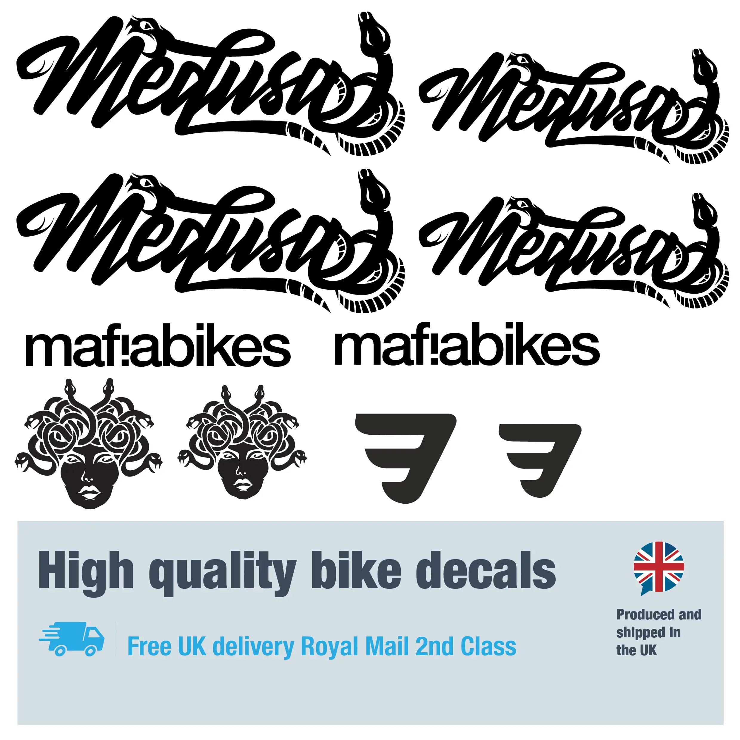Mafia Bikes Medusa bike decal set. Replacement vinyl stickers for Mafia Bikes Medusa bike frames