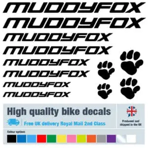 Muddyfox bike decals labels with free bike protection (27 pack) - 20+ colours