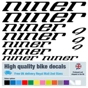 Niner bike decals labels with free bike protection (26 pack) - 20+ colours