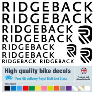 Ridgeback new bike decals labels with free bike protection (26 pack) - 20+ colours