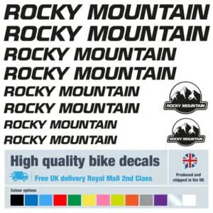 Rocky Mountain bike decals labels with free bike protection (25 pack) - 20+ colours