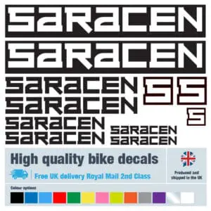 Saracen bike decals labels with free bike protection (26 pack) - 20+ colours