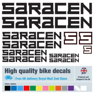 Saracen new bike decals labels with free bike protection (26 pack) - 20+ colours