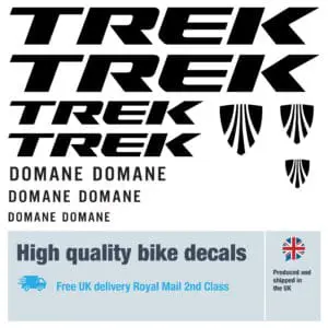 Trek Domane bike decal set. Replacement vinyl stickers for Trek Domane frames.