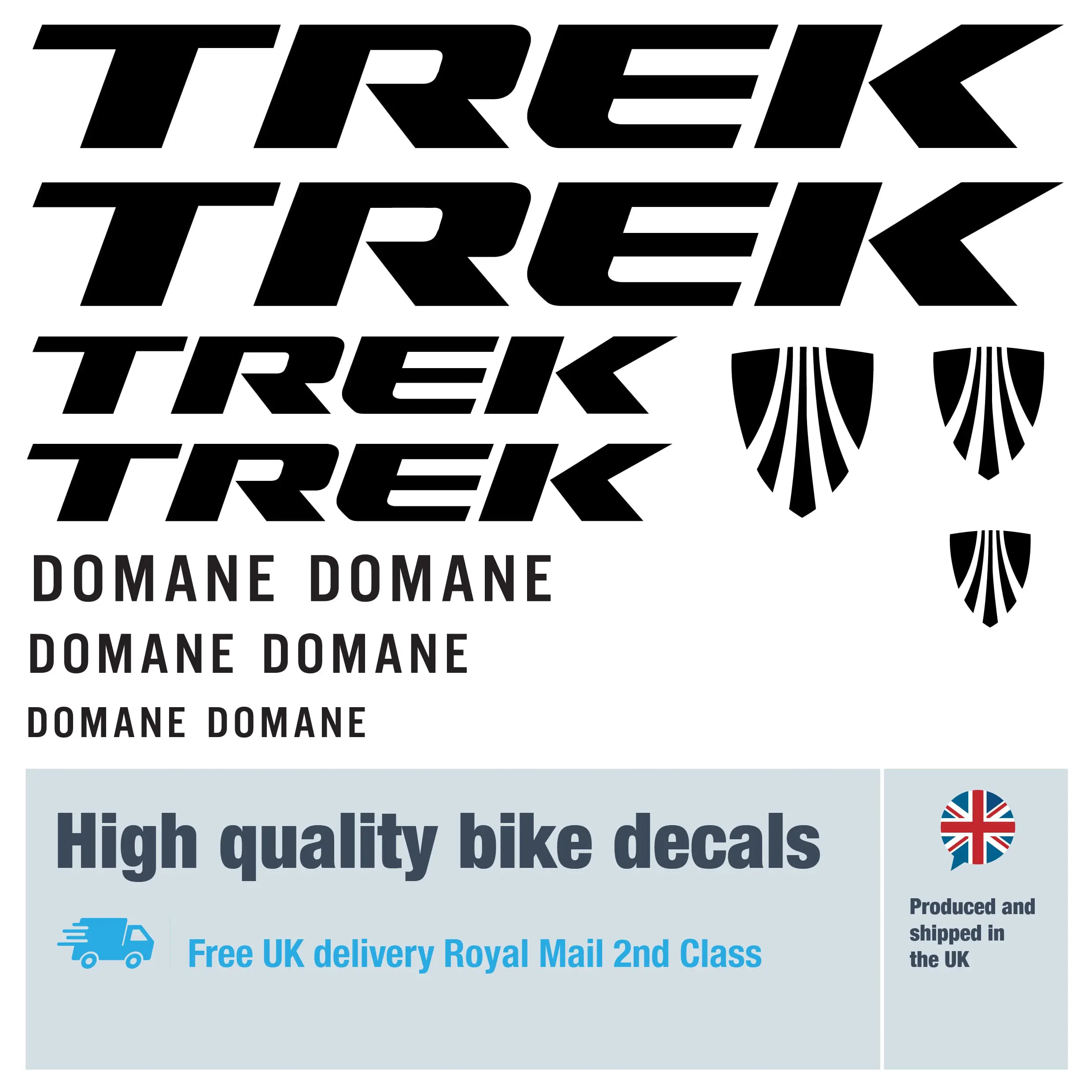 Trek Domane bike decal set. Replacement vinyl stickers for Trek Domane frames.