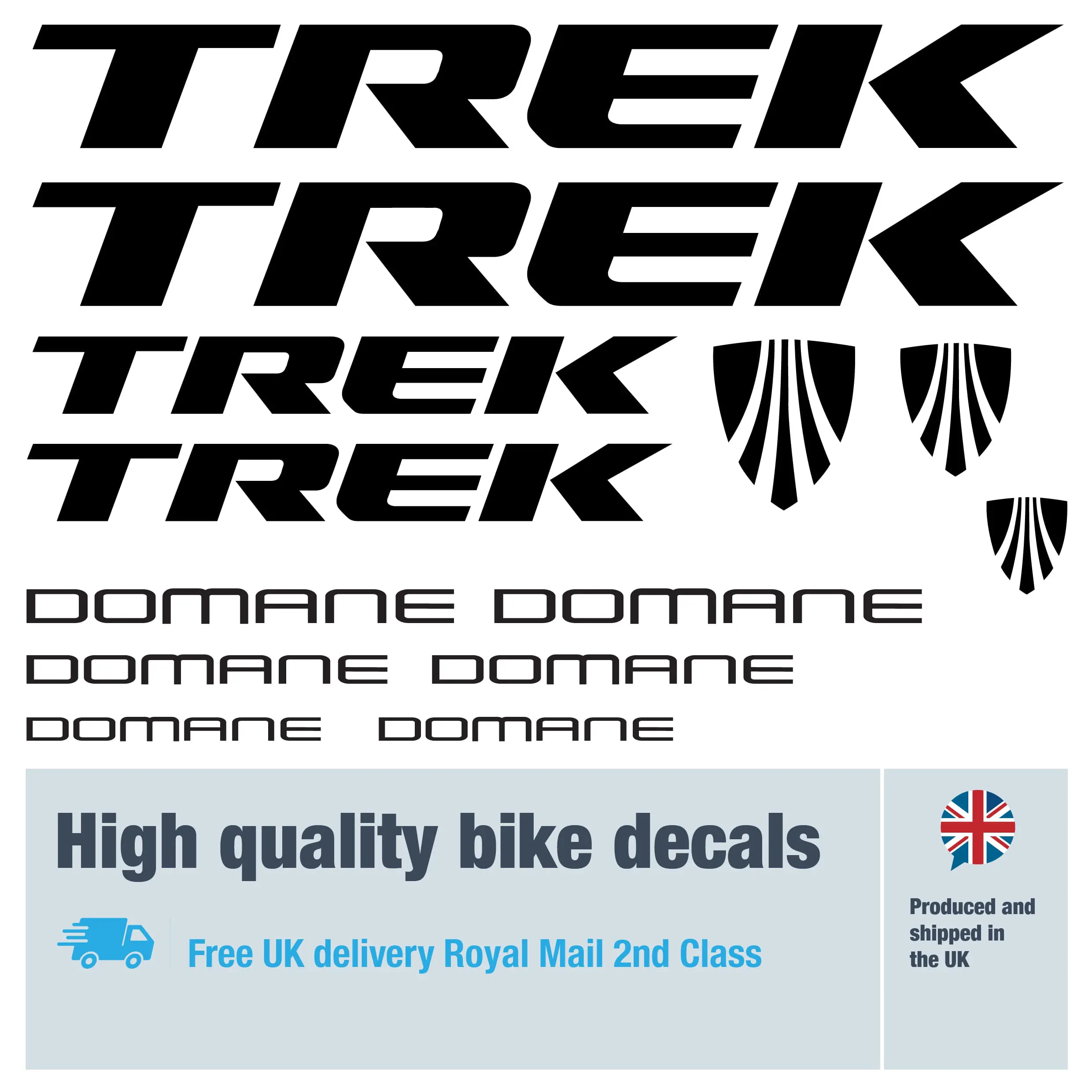 Trek Domane bike decal set. Replacement vinyl stickers for Trek Domane frames.