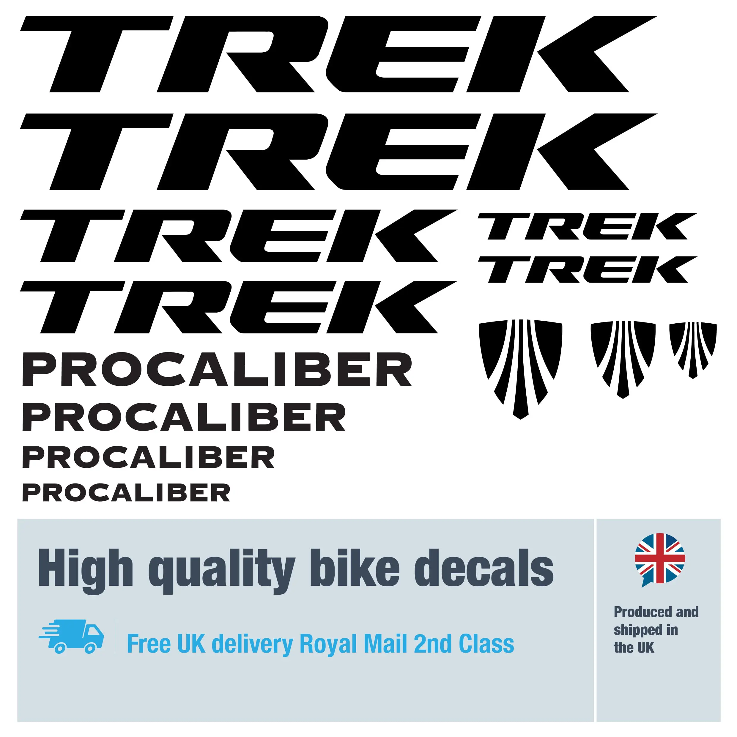 Trek Procaliber bike decal set. Replacement vinyl stickers for Trek Procaliber frames.