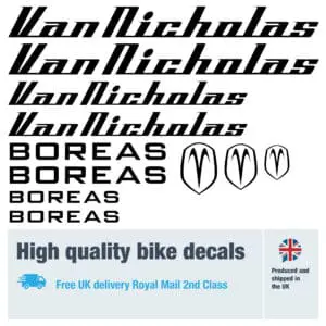 Van Nicholas Boreas bike decals labels with free bike protection (27 pack) - 20+ colours