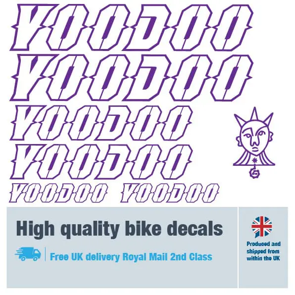 Voodoo outline bike decal set in white. Replacement vinyl stickers for Voodoo frames.