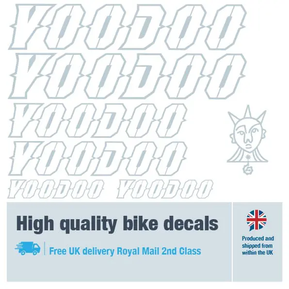 Voodoo outline bike decal set in grey. Replacement vinyl stickers for Voodoo frames.
