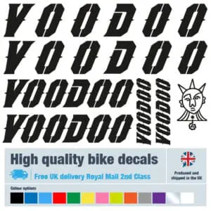 Voodoo bike decal set in black. Replacement vinyl stickers for Voodoo frames.