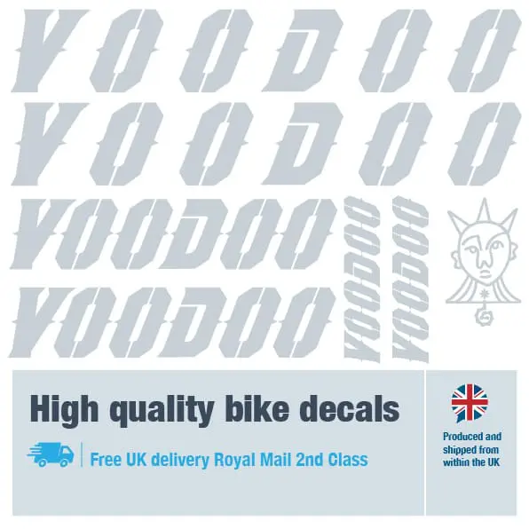 Voodoo bike decal set in grey. Replacement vinyl stickers for Voodoo frames.