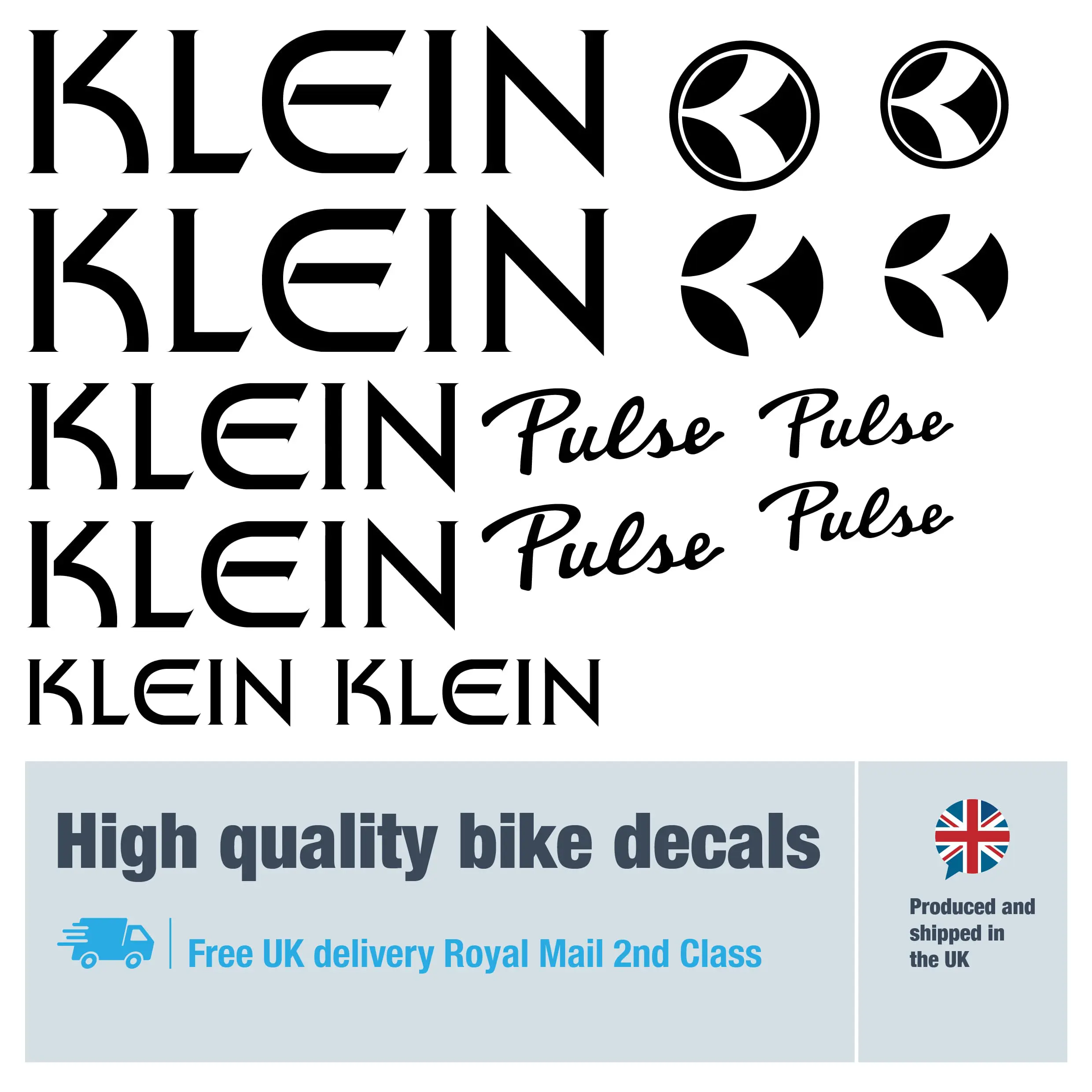 Klein Pulse bike decal set in black. Replacement vinyl stickers for Klein Pulse frames.
