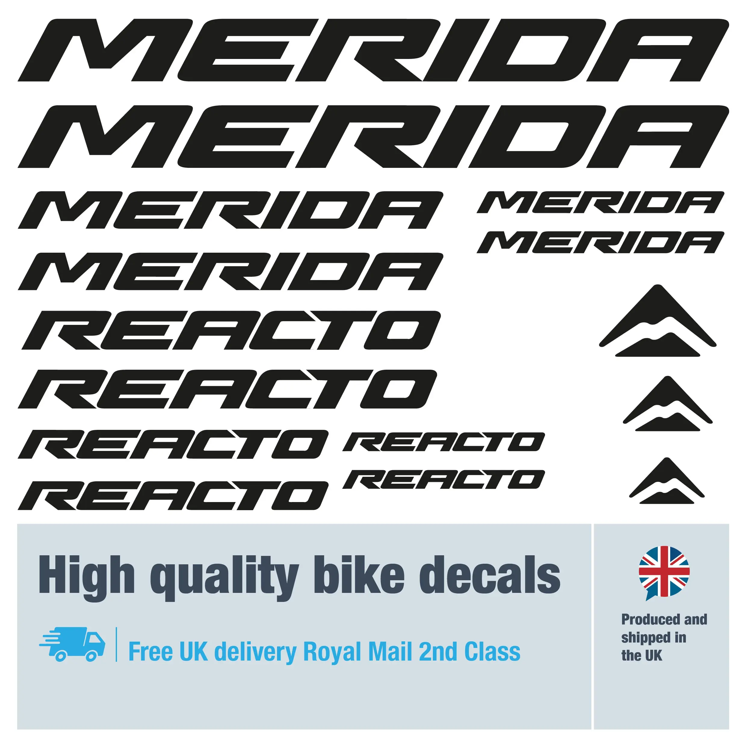 Merida Reacto bike decal set. Replacement vinyl stickers for Merida Reacto frames.