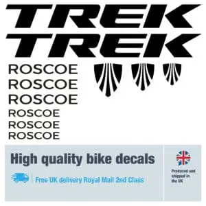 Trek Roscoe bike decal set. Replacement vinyl stickers for Trek Roscoe frames.
