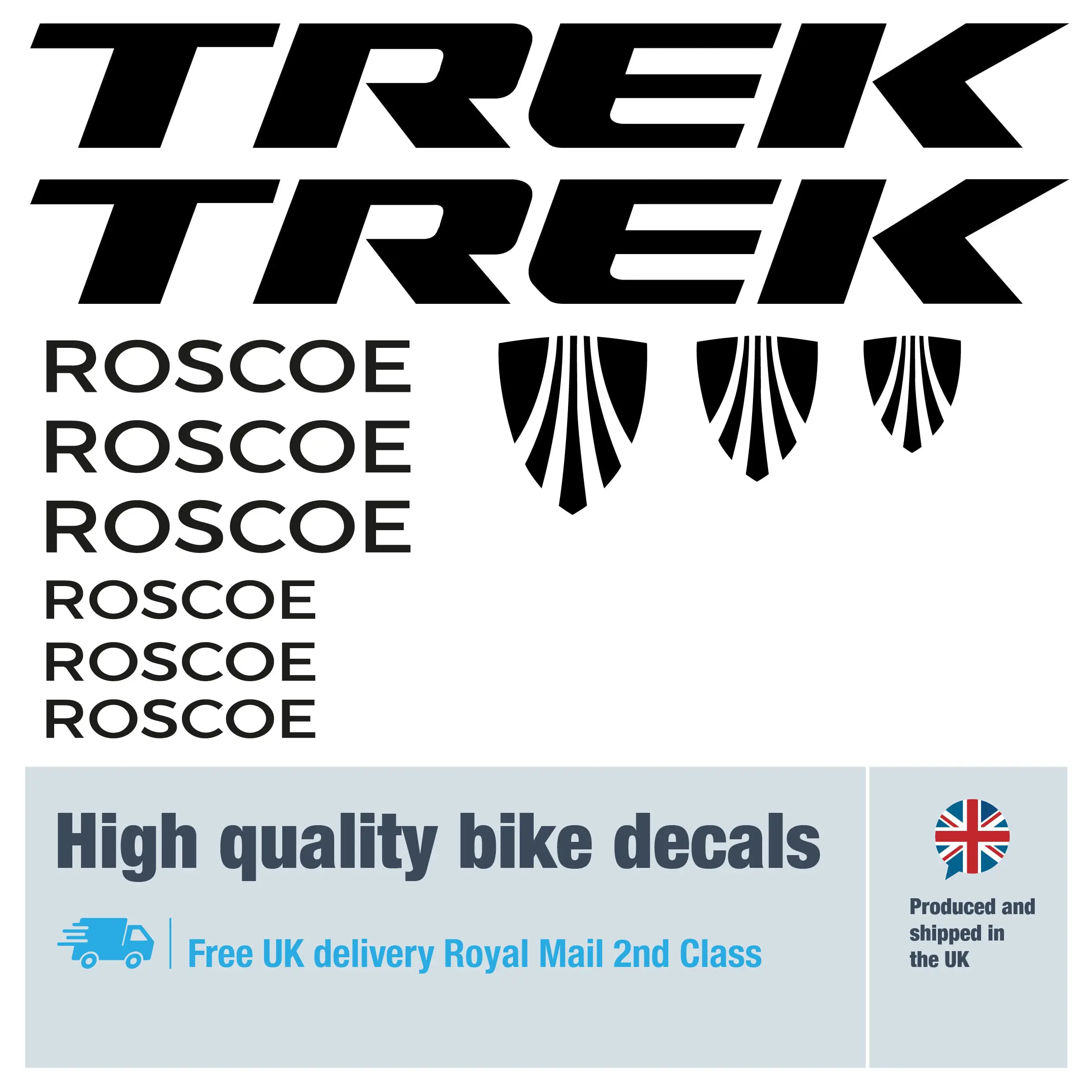 Trek Roscoe bike decal set. Replacement vinyl stickers for Trek Roscoe frames.