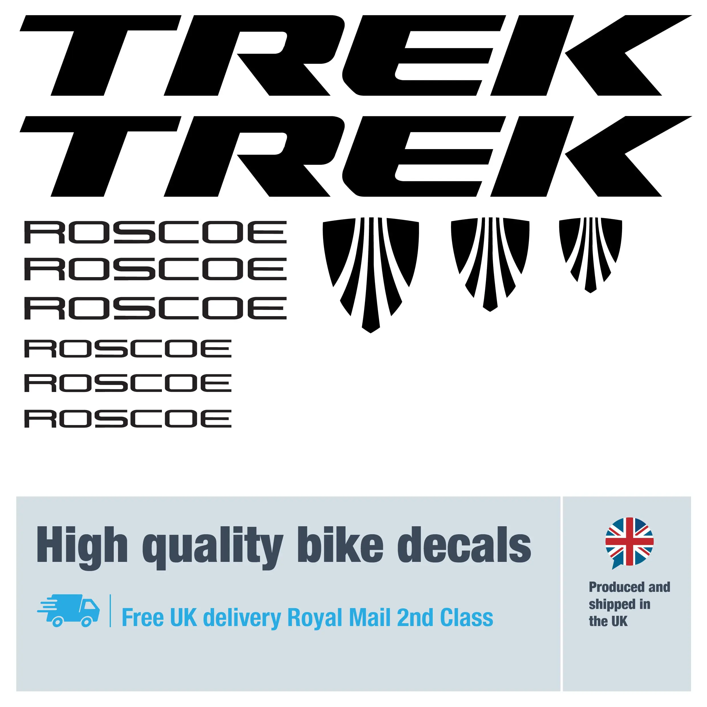 Trek Roscoe bike decal set. Replacement vinyl stickers for Trek Roscoe frames.