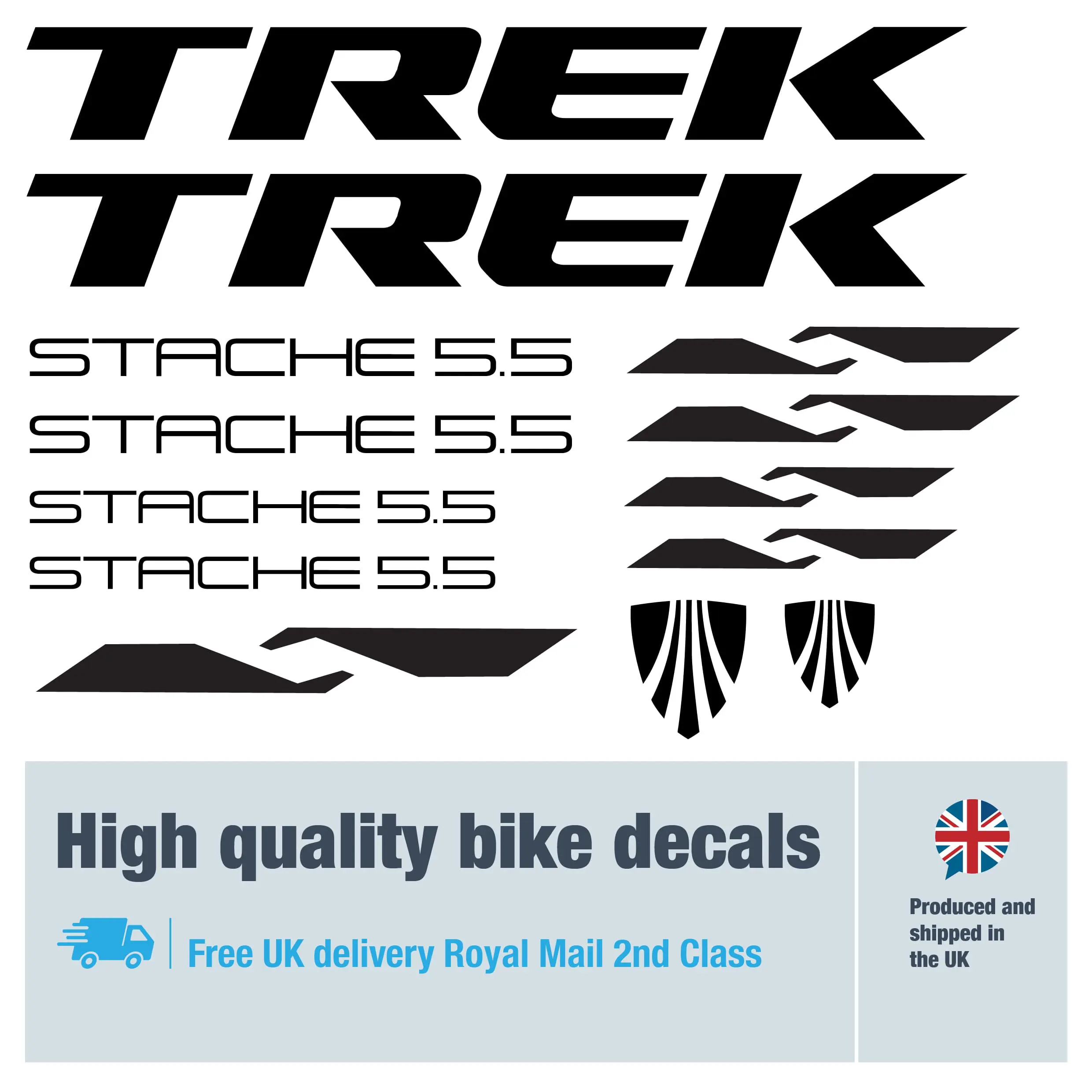 Trek Stache 5.5bike decal set. Replacement vinyl stickers for Trek Stache 5.5frames.