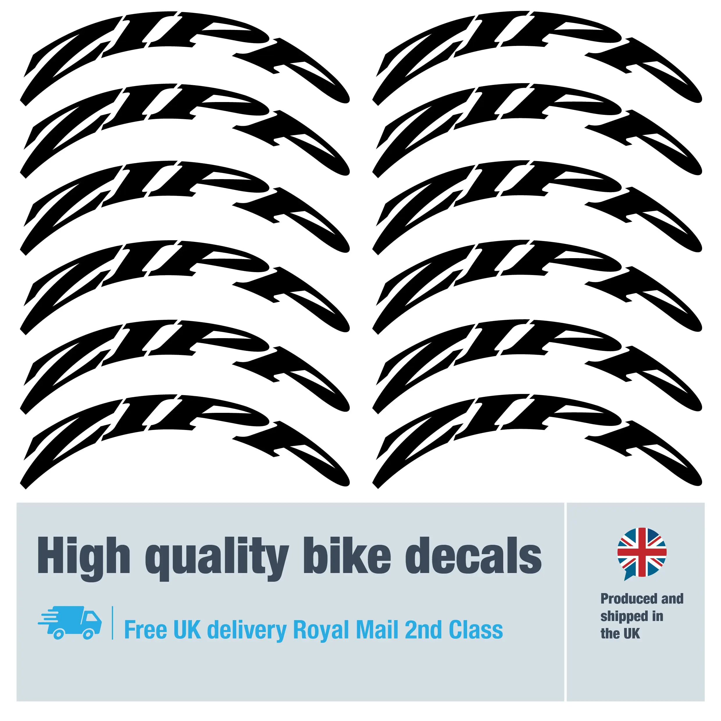 Zipp bike decals. Replacement vinyl stickers for Zippframes.