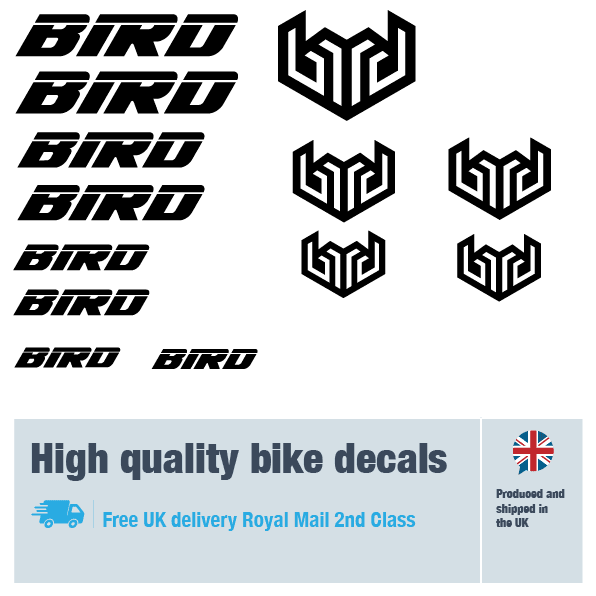 Bird bike decal set. Replacement vinyl stickers for Bird frames.