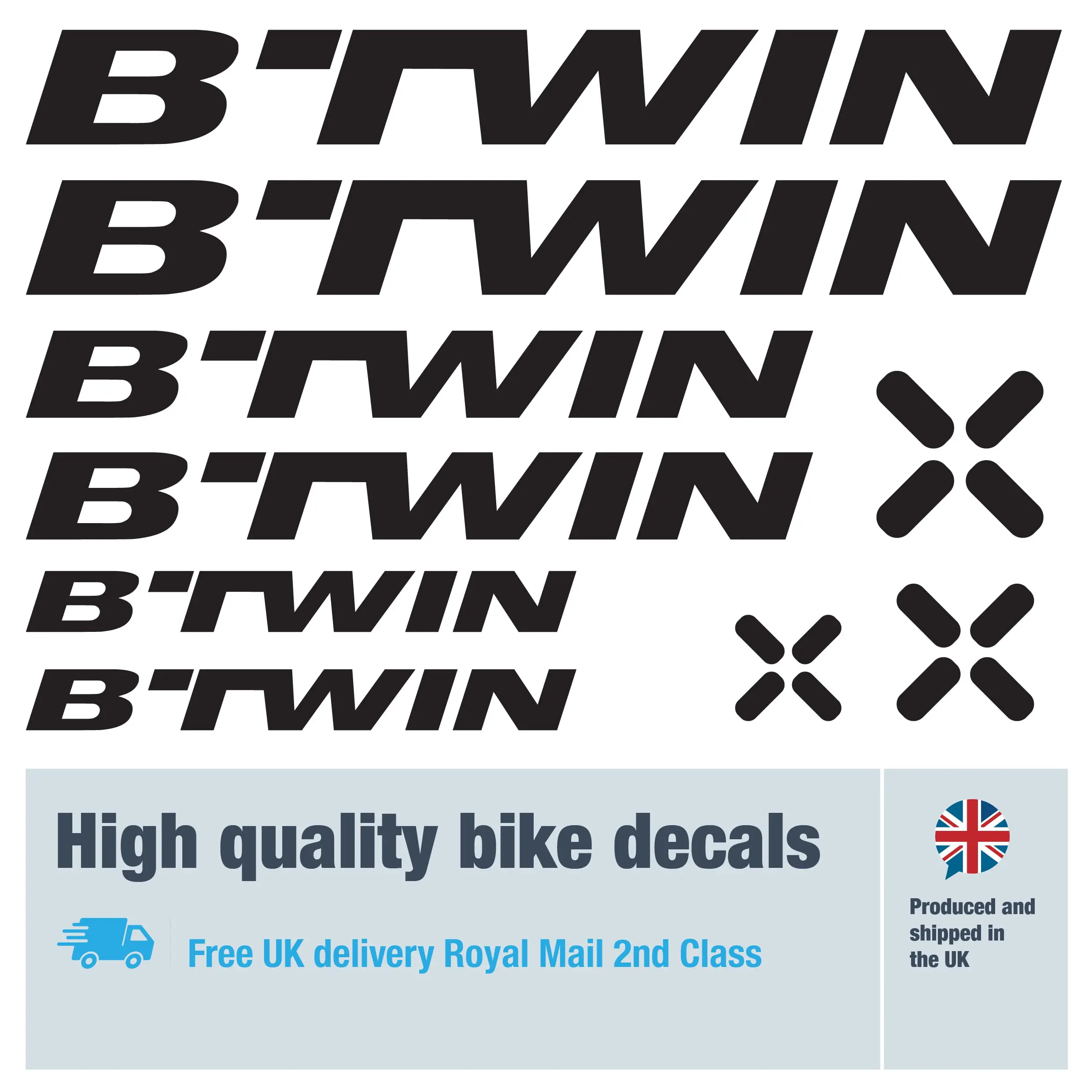 Btwin bike decals. Replacement vinyl stickers for Btwin frames.