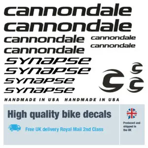 Cannondale Synapse bike decals. Replacement vinyl stickers for Cannondale Synapse frames.