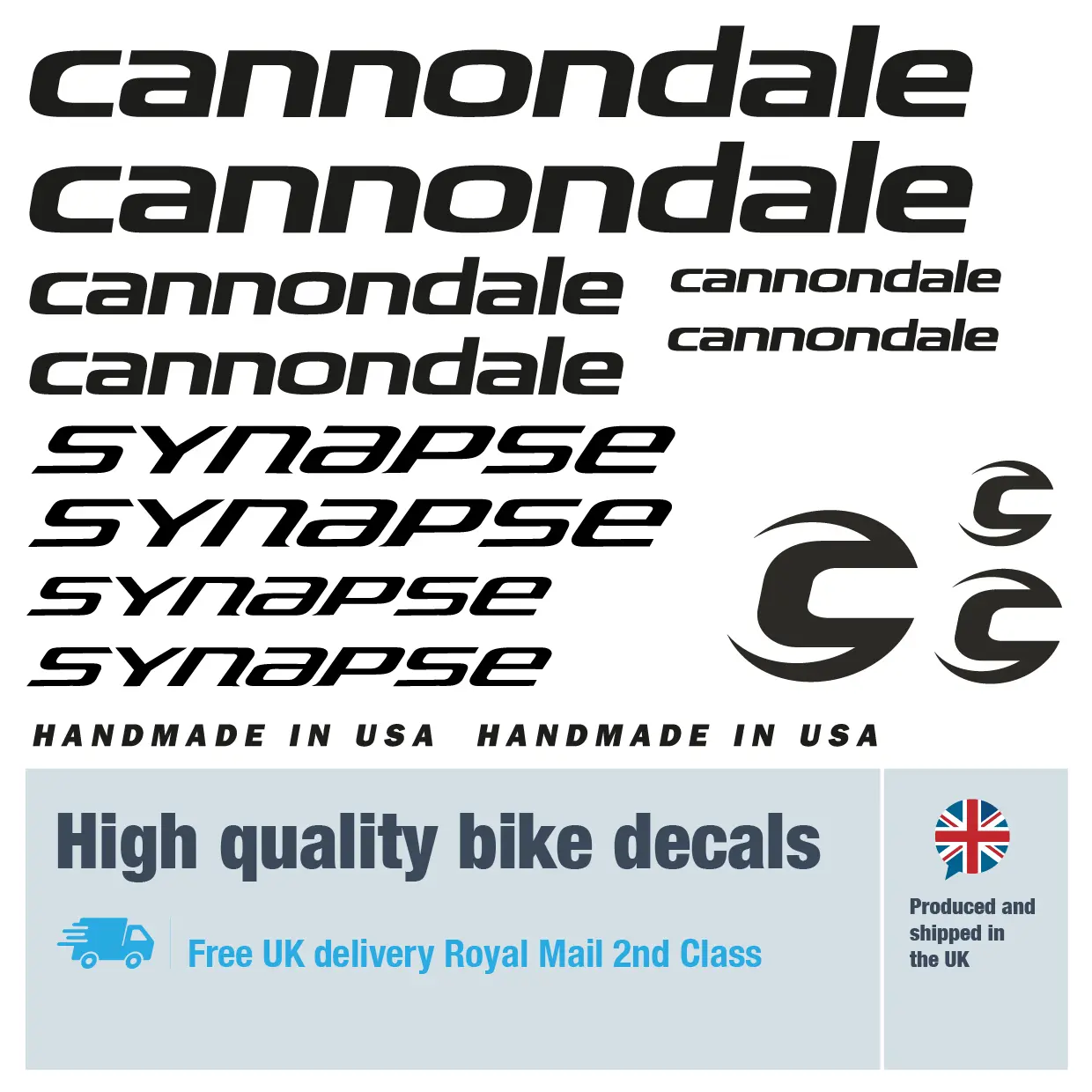 Cannondale Synapse bike decals. Replacement vinyl stickers for Cannondale Synapse frames.