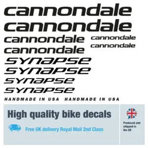 Cannondale Synapse bike decals. Replacement vinyl stickers for Cannondale Synapse frames.