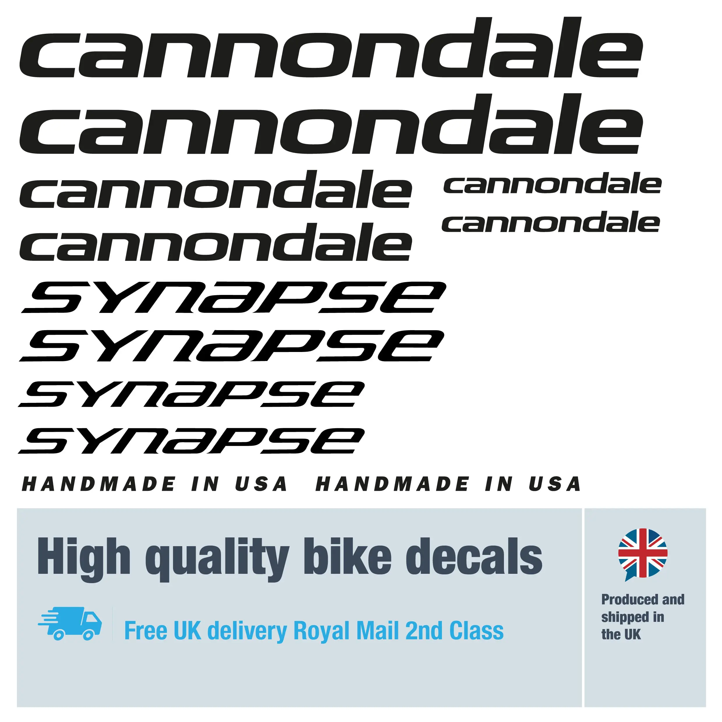Cannondale Synapse bike decals. Replacement vinyl stickers for Cannondale Synapse frames.