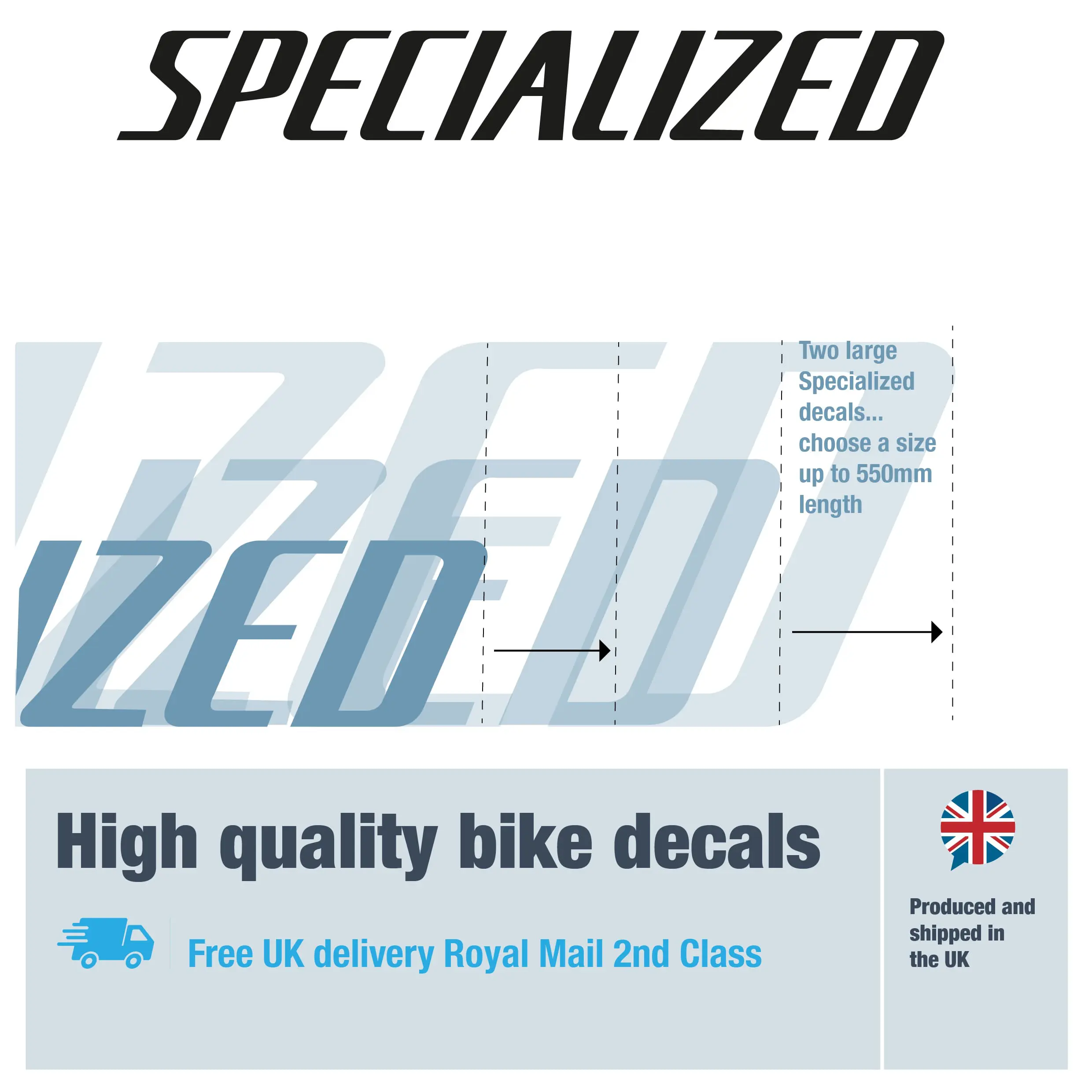 Specialized extra large bike decal set. Replacement vinyl stickers for large Specialized frames.
