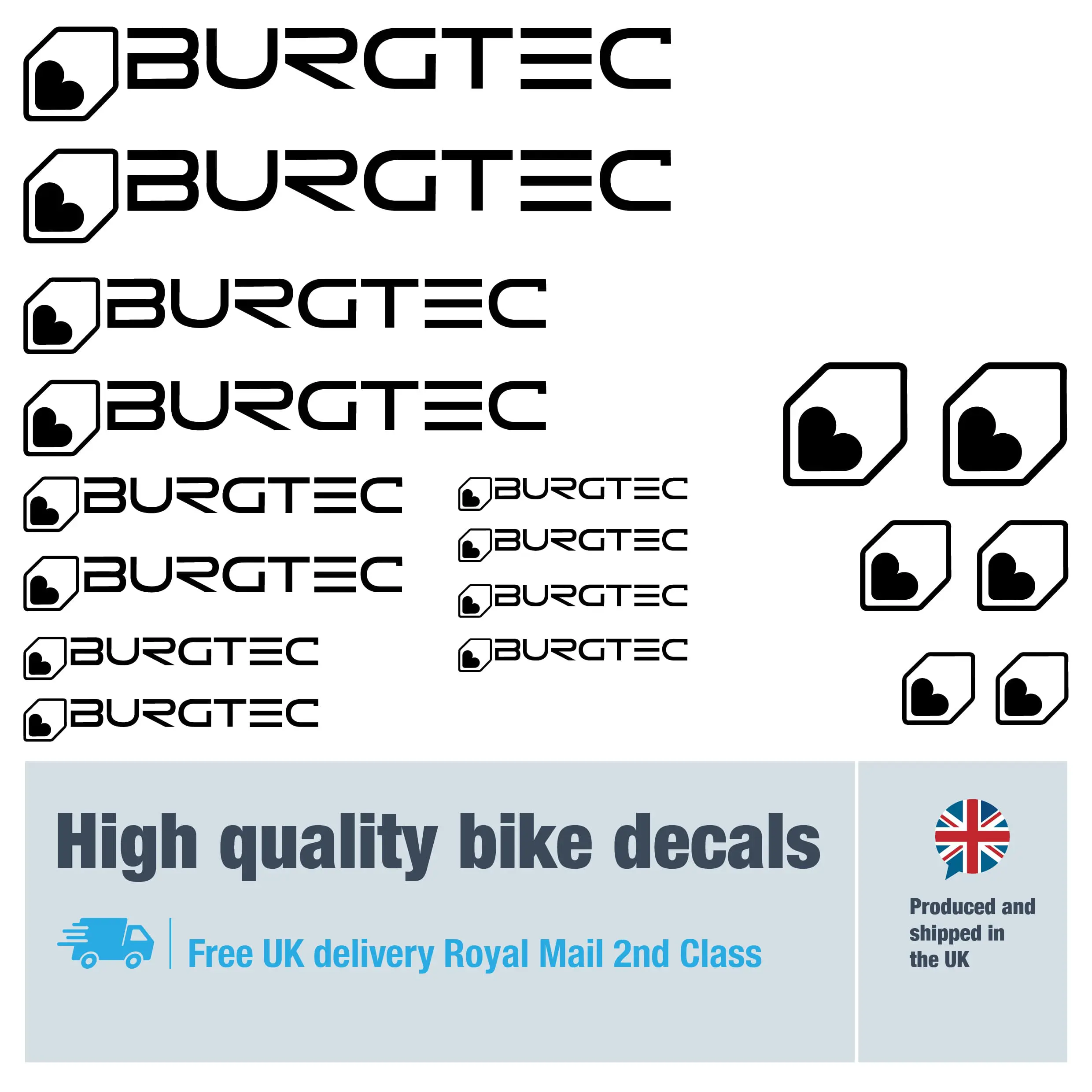 Burgtec bike decal set. Replacement vinyl stickers for Burgtec frames.