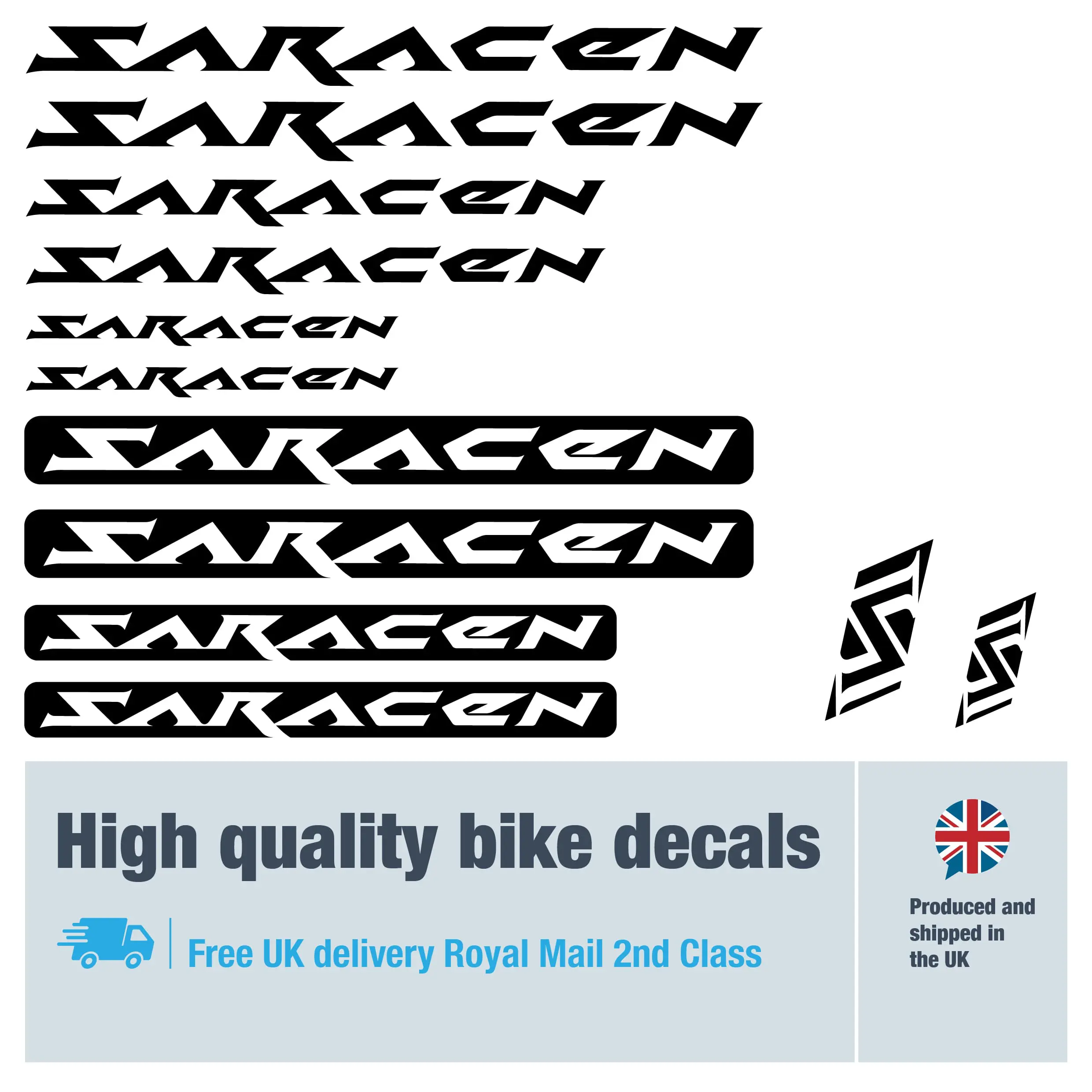 Saracen classic bike decal set. Replacement vinyl stickers for Saracen classic frames.