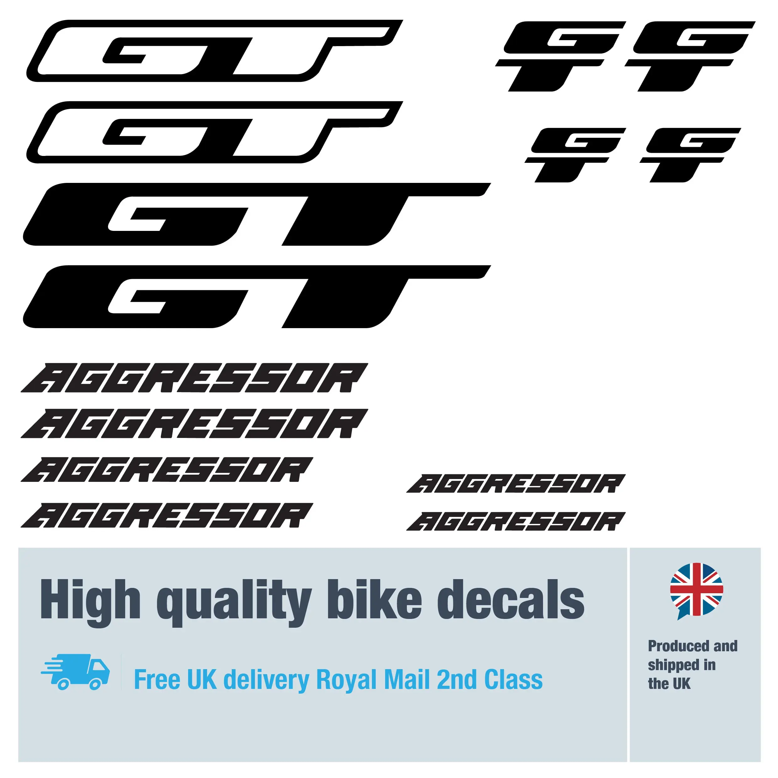 GT aggressor bike decal set. Replacement vinyl stickers for GT aggressor frames.