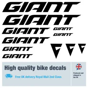 Giant new 2025 bike decal set in black. Replacement vinyl stickers for Giant bike frames.